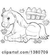 Poster, Art Print Of Black And White Lineart Resting Pony