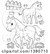 Poster, Art Print Of Black And White Lineart Pony And Horse