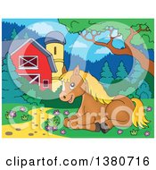 Poster, Art Print Of Cute Brown And Blond Pony Resting Under A Tree