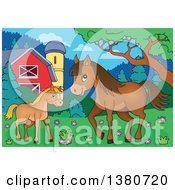 Poster, Art Print Of Cute Brown Foal And Horse In A Barnyard