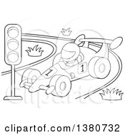 Clipart Of A Black And White Race Car Driver In A Car Royalty Free Vector Illustration
