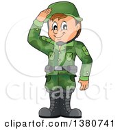 Poster, Art Print Of Happy Brunette White Male Soldier Saluting
