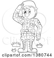 Black And White Happy Male Soldier Saluting