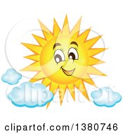 Happy Sun Character With Clouds
