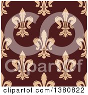Clipart Of A Seamless Pattern Background Of Tan Fleur De Lis On Brown Royalty Free Vector Illustration