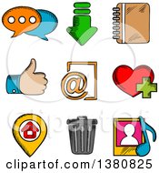 Poster, Art Print Of Sketched Multimedia Web Icons Set With Chat Download Notebook Like E-Mail Home Favorite Media And Bin Symbols