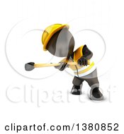 Poster, Art Print Of 3d Black Man Construction Worker Swinging A Sledgehammer On A White Background