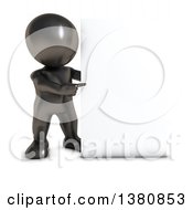 Poster, Art Print Of 3d Black Man Pointing To A Blank Sign On A White Background