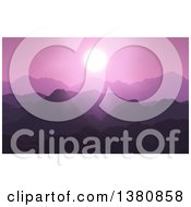 Poster, Art Print Of Purple Sunset Over A 3d Mountain Range Landscape