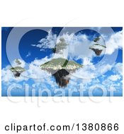 3d Floating Islands With Trees Against A Blue Cloudy Sky