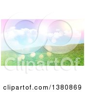 Poster, Art Print Of 3d Grassy Hill With Retro Flares