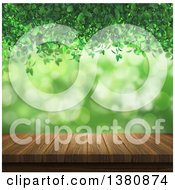 Poster, Art Print Of 3d Wooden Table With Green Vines Light And Bokeh Flares