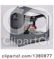 Poster, Art Print Of 3d Printer Creating A Car On A White Background
