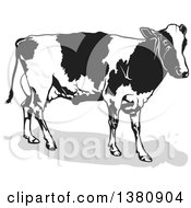 Clipart Of A Grayscale Dairy Cow And Shadow Royalty Free Vector Illustration by dero