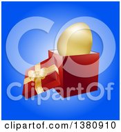 Poster, Art Print Of 3d Golden Easter Egg In An Open Gift Box Over Blue