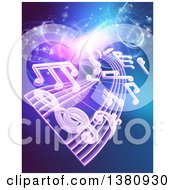 Background Of Floating Sheet Music Over Blue With Magical Lights