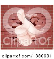 Clipart Of A Caucasian Hand Giving A Thumb Up And Breaking Through A Brick Wall Royalty Free Vector Illustration