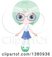 Clipart Of A Caucasian Girl With Green Hair Wearing A Skirt Royalty Free Vector Illustration
