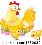 Poster, Art Print Of Cute Mother Hen Watching Her Baby Chicks