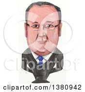 Poster, Art Print Of Watercolor Styled Caricature Of Francois Gerard Georges Nicolas Hollande Politician And President Of France