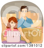 Poster, Art Print Of Happy Young Caucasian Couple Shipping And Working From Their Home