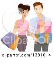 Poster, Art Print Of Happy Young Caucasian Couple Shopping Together