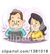 Clipart Of A Cartoon Woman Getting Angry By A Social Media Date Time Interruption Royalty Free Vector Illustration