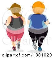 Clipart Of A Rear View Of A Chubby Caucasian Couple Working Out Together Royalty Free Vector Illustration