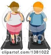 Poster, Art Print Of Rear View Of A Chubby Caucasian Couple Working Out On Treadmills Together