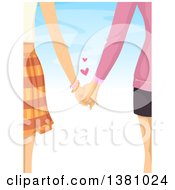 Poster, Art Print Of Rear View Of A Caucasian Lesbian Couple Holding Hands Against Blue Sky