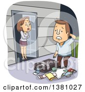 Clipart Of A Cartoon Angry Wife Kicking Her Husband Out Royalty Free Vector Illustration
