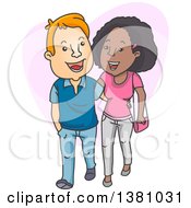 Clipart Of A Happy Interracial Couple White Man And Black Woman Smiling And Walking Together Royalty Free Vector Illustration
