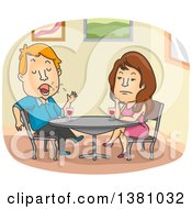Poster, Art Print Of Cartoon Caucasian Woman Bored While On A Date With An Endless Male Talker