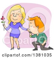 Clipart Of A Man Kneeling And Kissing A Womans Hand After Giving Her A Rose Royalty Free Vector Illustration