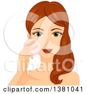 Poster, Art Print Of Brunette Caucasian Woman Applying Pressed Powder Makeup