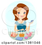 Poster, Art Print Of Happy Brunette White Woman Experimenting With Makeup