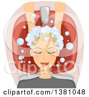 Clipart Of A Relaxed Blond Caucasian Woman Getting Her Hair Washed At A Salon Royalty Free Vector Illustration by BNP Design Studio