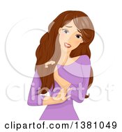 Clipart Of A Brunette White Woman Trying To Get Tangles Out Of Her Hair Royalty Free Vector Illustration by BNP Design Studio