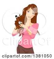 Brunette Caucasian Woman Curling Her Hair