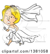 Poster, Art Print Of Cartoon Blond Caucasian Bride Running In Her Wedding Dress