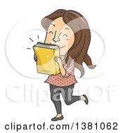 Clipart Of A Cartoon Brunette White Woman Kissing A Newly Released Book Royalty Free Vector Illustration by BNP Design Studio