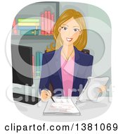 Poster, Art Print Of Dirty Blond White Woman Copy Editor Checking A Manuscript