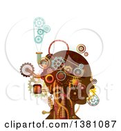 Poster, Art Print Of Steampunk Human Head With Mechanical Gears And Pipes