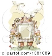 Poster, Art Print Of Sketched Steampunk Robot Thinking Outdoors