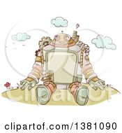 Poster, Art Print Of Sketched Steampunk Robot Sitting Outdoors