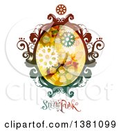 Poster, Art Print Of Colorful Oval Steampunk Frame With Gears And Text