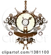 Poster, Art Print Of Steampunk Clock With Gears And A Banner