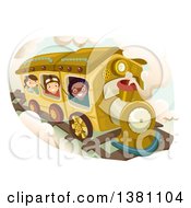 Poster, Art Print Of Group Of Happy Kids Riding A Steampunk Train
