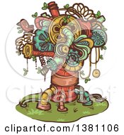 Poster, Art Print Of Steampunk Tree Made Of Pipes Springs And Gears