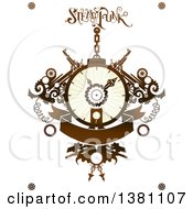 Clipart Of A Steampunk Clock With Gears Text And A Banner Royalty Free Vector Illustration